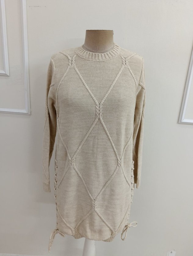 Rochie scurtă tricotată pentru femei, cu mânecă lungă, decolteu rotund și legături laterale, 39291