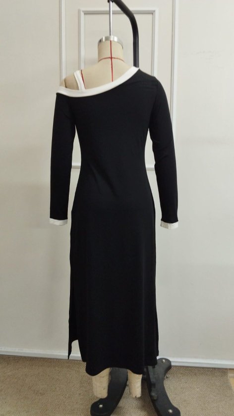Rochie de damă din viscoză cu mânecă lungă, cu un singur umăr și umăr gol, 39295