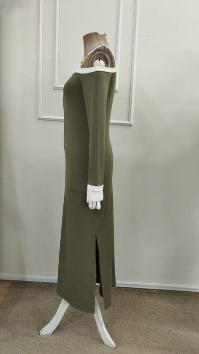 Rochie de damă din viscoză cu mânecă lungă, cu un singur umăr și umăr gol, 39296