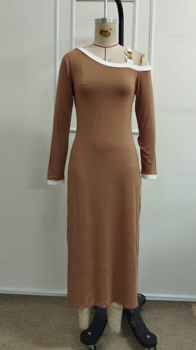 Rochie de damă din viscoză cu mânecă lungă, cu un singur umăr și umăr gol, 39297