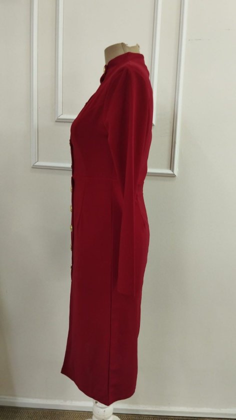 Women's Long Sleeve Turtleneck Buttoned Midi Imported Crepe Dress, 39312