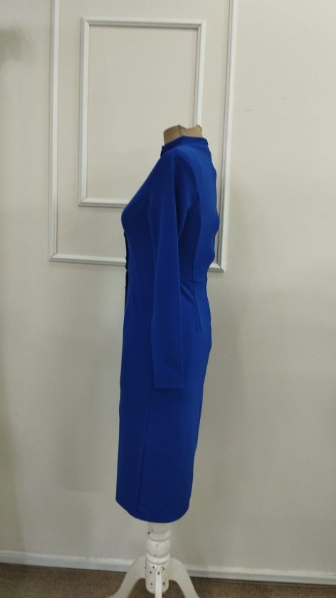 Rochie midi din crep importat, cu guler înalt și nasturi, pentru femei, 39313