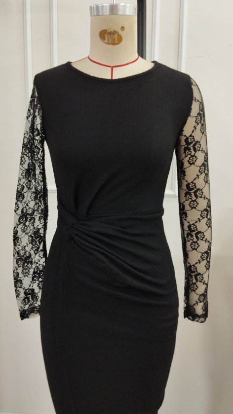 Rochie midi cu corset, mânecă lungă, decolteu rotund și detalii din fleece în față, 39369
