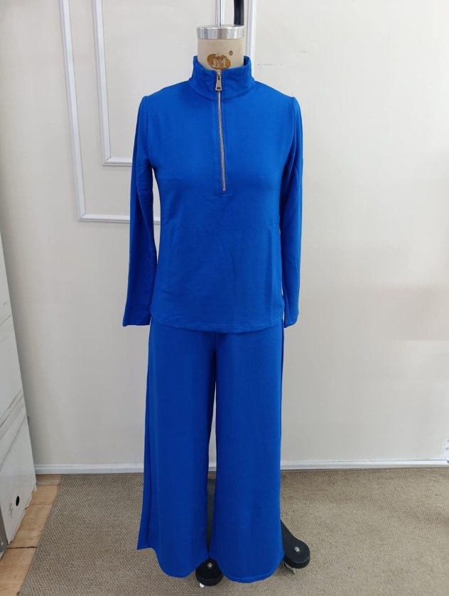Set de două piese pentru femei, din viscoză, cu mânecă lungă și fermoar, format din bluză și pantaloni, 39371