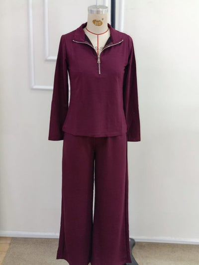 Set de două piese pentru femei, din viscoză, cu mânecă lungă și fermoar, format din bluză și pantaloni, 39372
