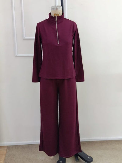 Set de două piese pentru femei, din viscoză, cu mânecă lungă și fermoar, format din bluză și pantaloni, 39372
