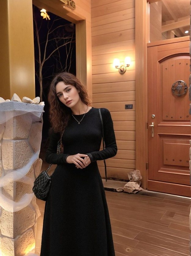 Kadın Uzun Kollu Yuvarlak Yakalı Uzun Viskon Iki Iplik Elbise, 39373