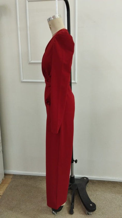 Kadın Uzun Kollu Kruvaze Yakalı Belden Kuşaklı Ithal Krep Tulum, 39433
