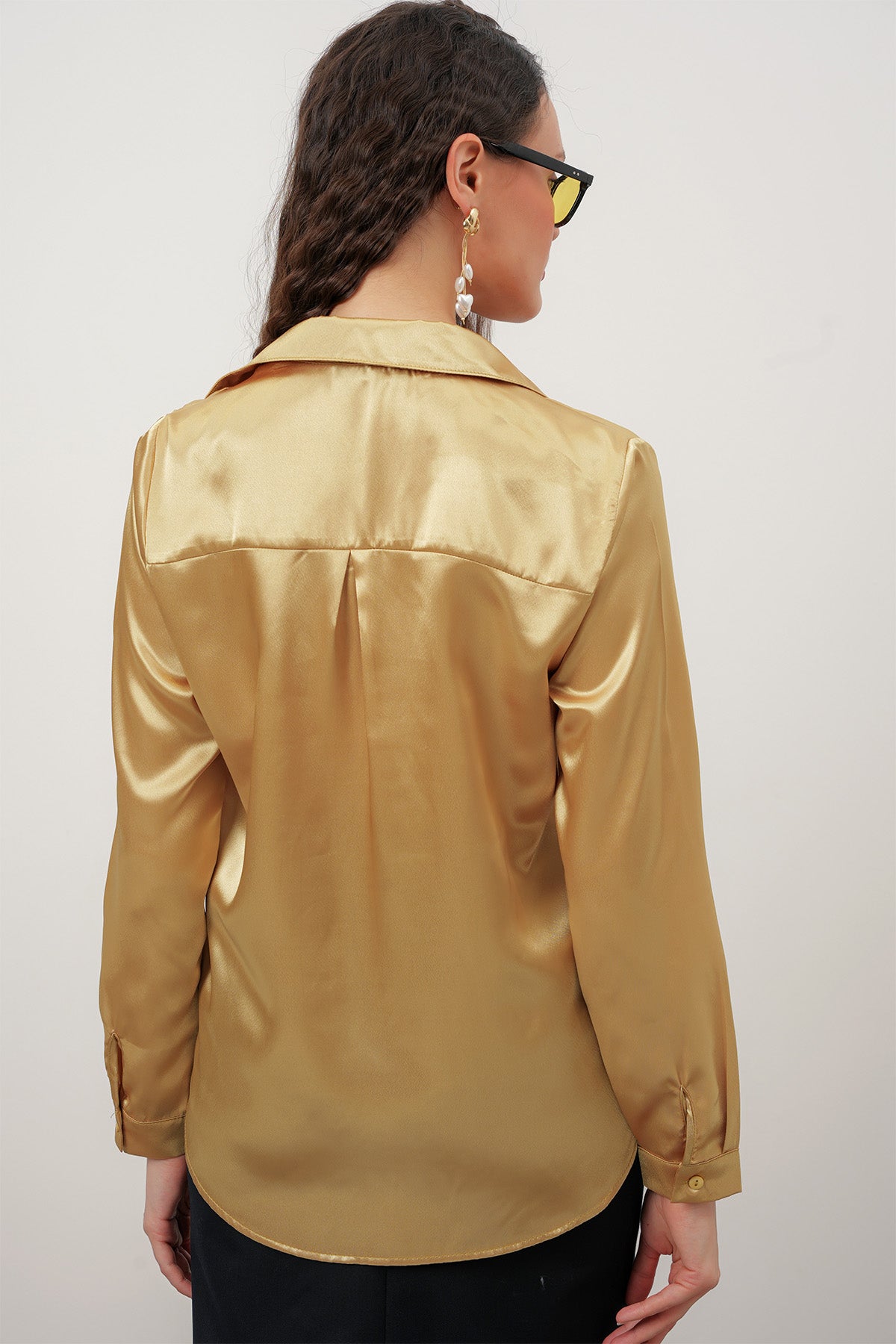 3964 Lightly Draped Satin Shirt - Gold