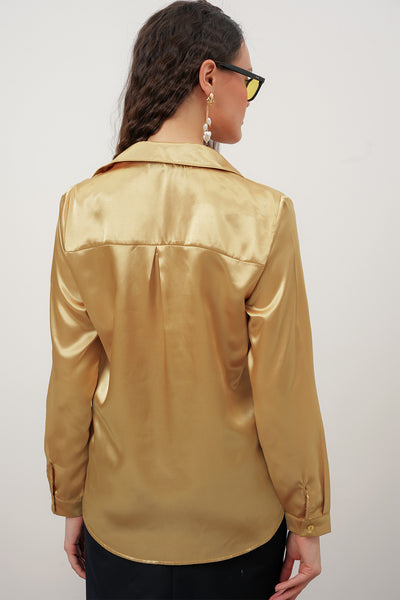 3964 Lightly Draped Satin Shirt - Gold