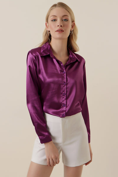 3964 Cămașă Satin Ușor Curgător - Violet Deschis