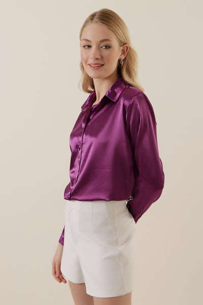 3964 Cămașă Satin Ușor Curgător - Violet Deschis