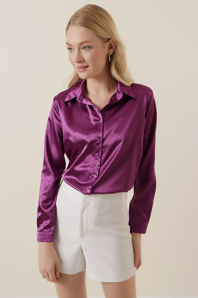 3964 Cămașă Satin Ușor Curgător - Violet Deschis