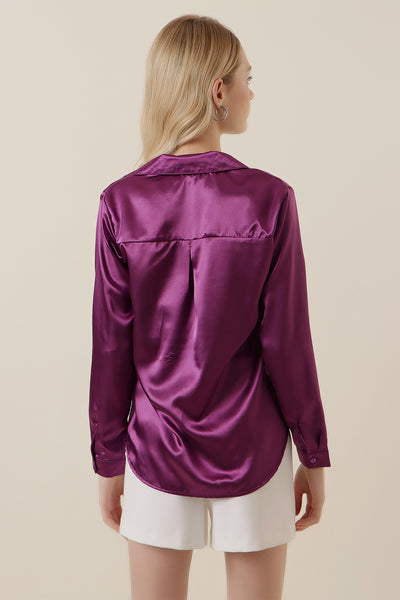 3964 Cămașă Satin Ușor Curgător - Violet Deschis