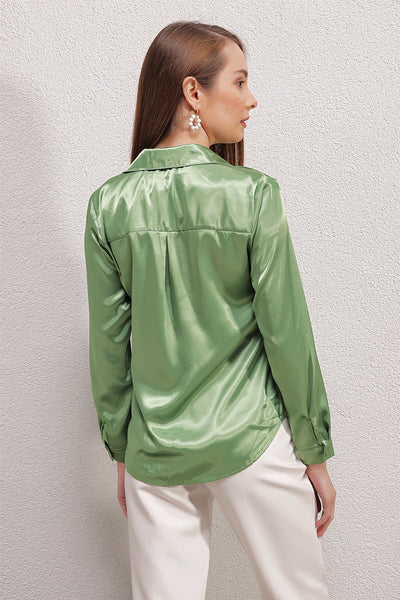 3964 Cămașă din satin ușor drapat - Verde deschis