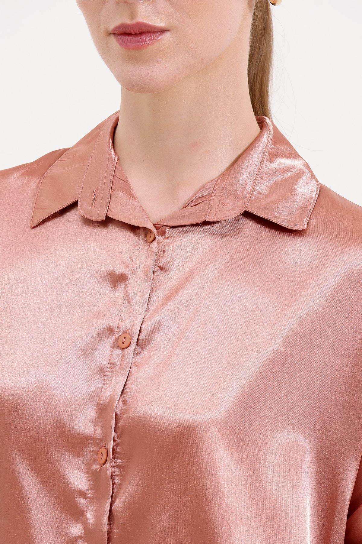 3985 Cămașă din satin oversize - Cămilă