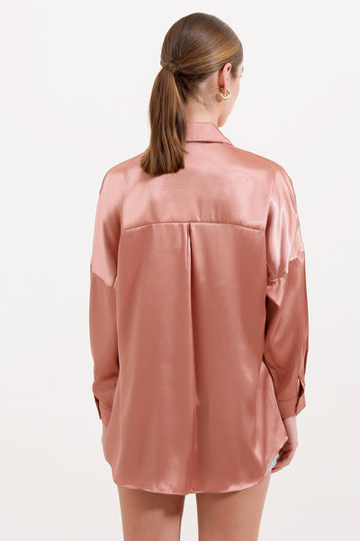3985 Cămașă din satin oversize - Cămilă