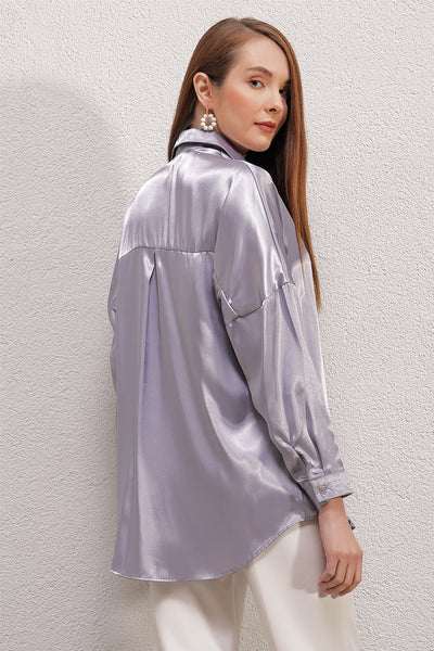 3985 Cămașă Satin Oversize - Lilac