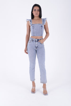 Taşlı Mom Fit Kot Pantolon 7023