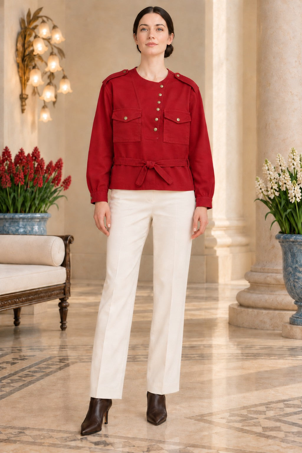 Shirt with Snap Button Collar and Belt 6379