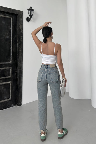 Jeans Mom Fit cu tiv despicat 884