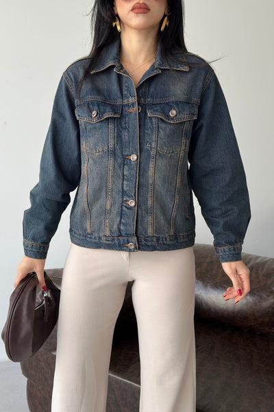 Jachetă Denim cu Guler Clasic, Buzunare și Butoane 6081