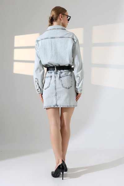 Rochie Denim Mini cu Nasturi 3027