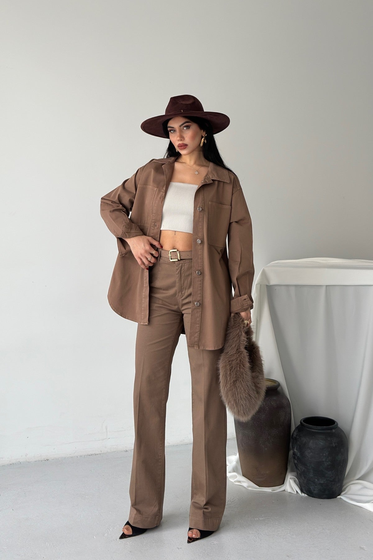 Düğmeli Oversize Kot Gömlek 6080