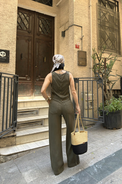 Kolsuz Bluz ve Bağcıklı Relax Pantolon Takım 3214