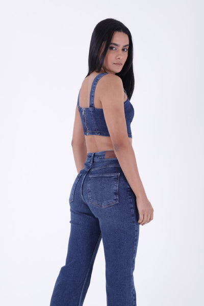 Pantalon Denim Relax Larg cu Cusaturi 7026