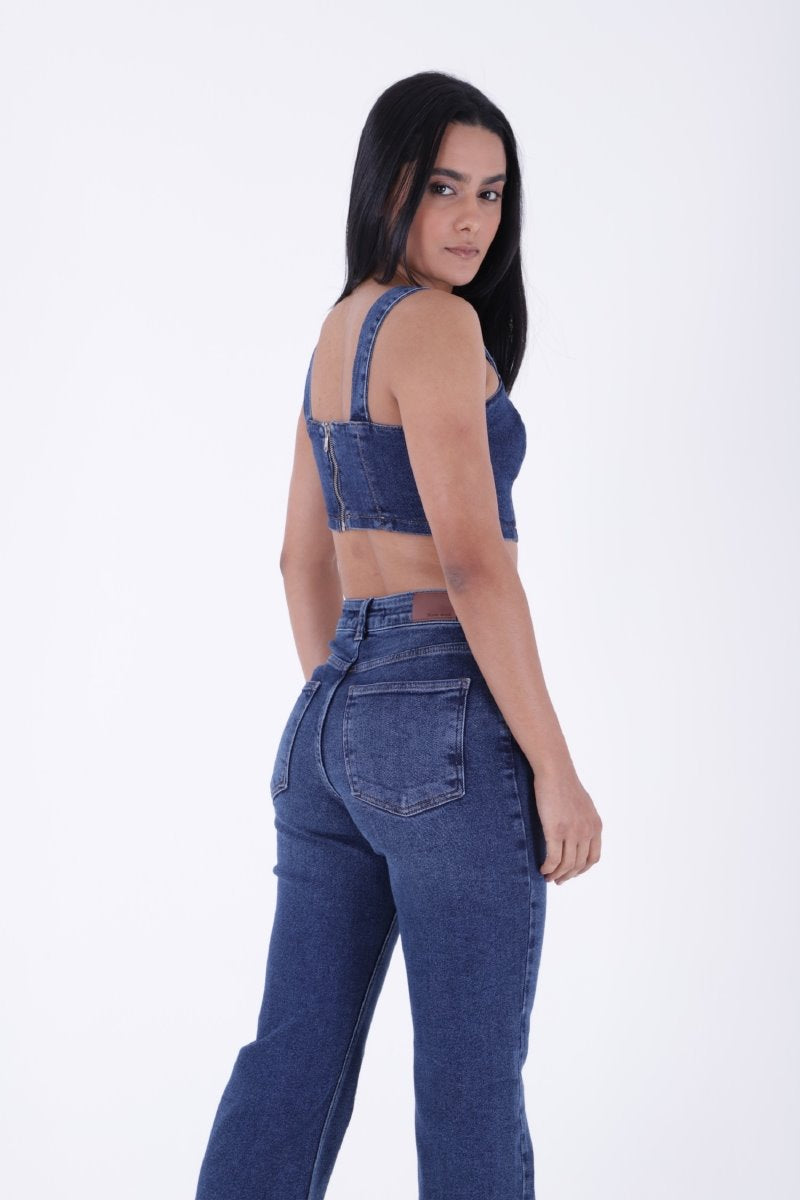 Pantalon Denim Relax Larg cu Cusaturi 7026