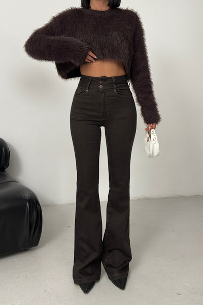 Pantaloni Denim cu Curea Lată și Pense 7151