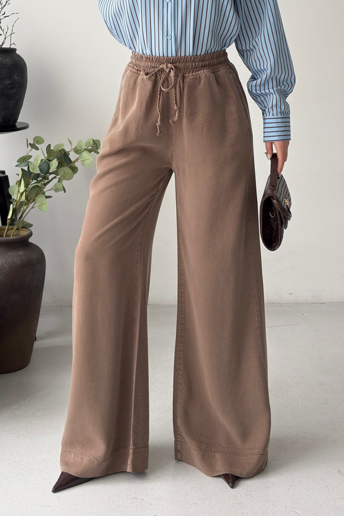 Pantaloni Palazzo cu Talie Elastică 7150