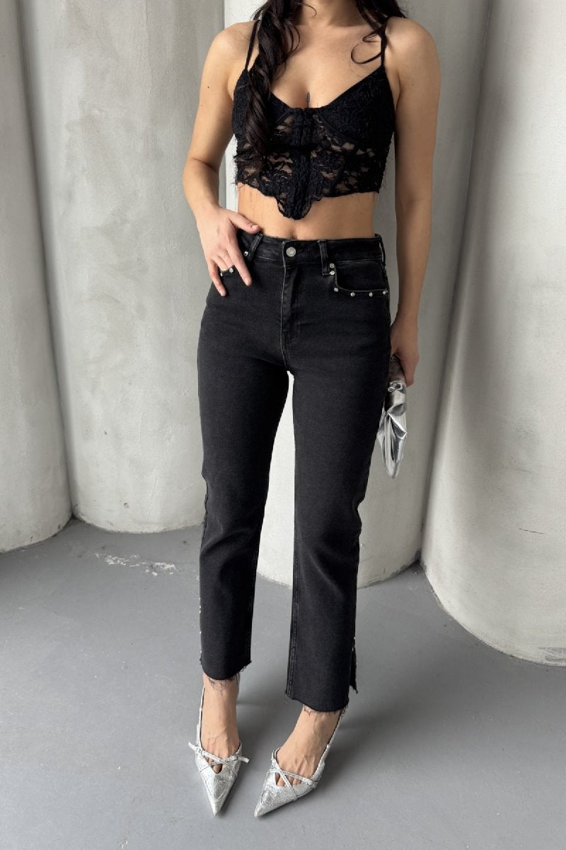 Blugi Mom cu Crăpătură Laterală și Croială Evazată 1774
