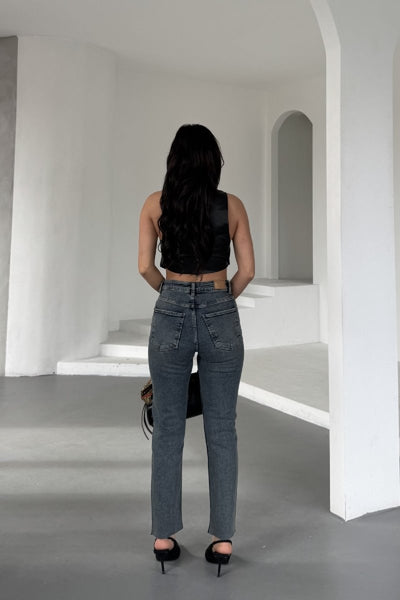Pantalon Denim Mom Fit cu Pietre 7023