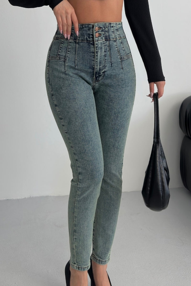 Pantalon Denim Skinny cu Pliseu 7053