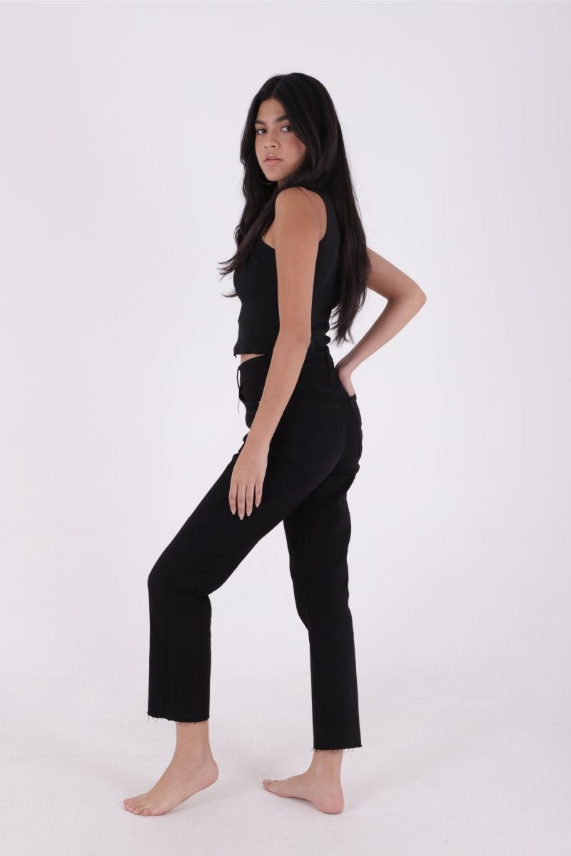 Pantaloni Denim Mom Fit cu Crac fara Cusaturi 764
