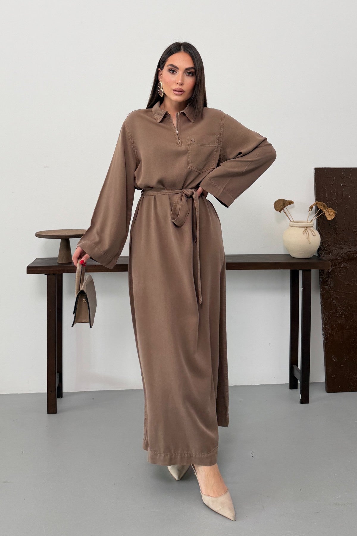 Rochie Denim Lunga cu Curea 3035