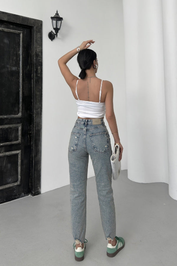 Paçası Mom Fit Kot Pantolon 884