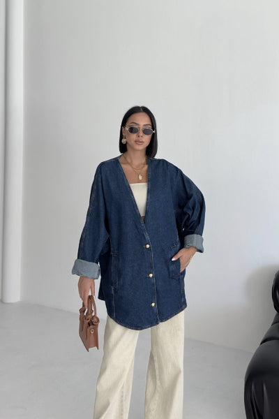 Jachetă Denim Oversized cu Mâneci Liliac 6059