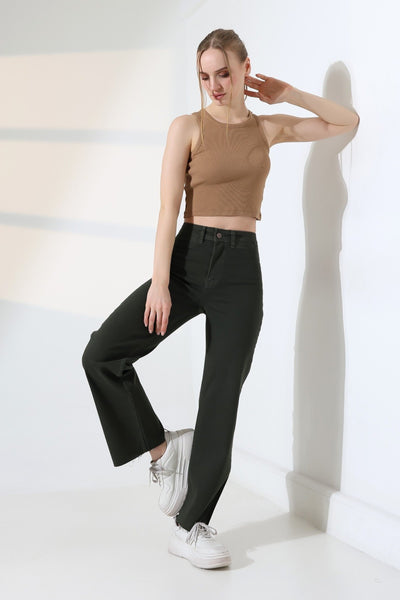 Pantalon Denim Palazzo cu Buzunare Decorative 1710