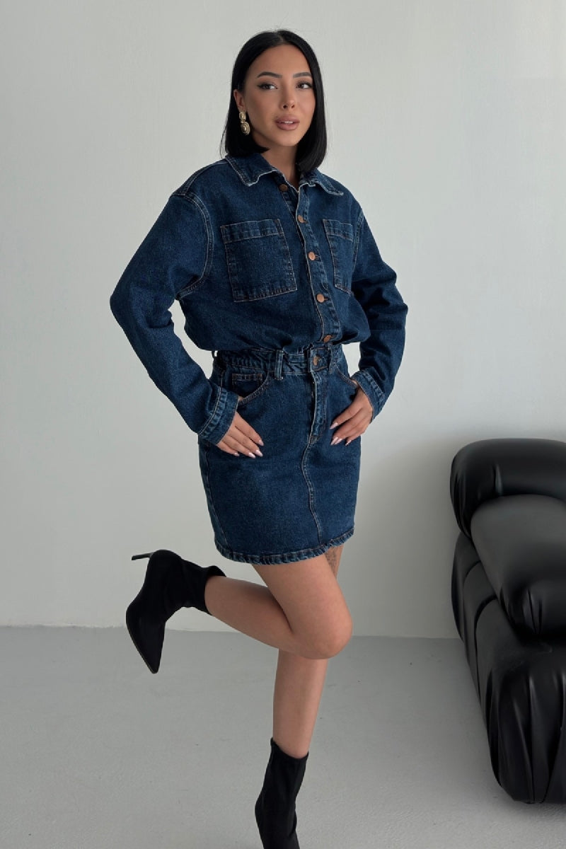 Rochie Denim Mini cu Nasturi 3027