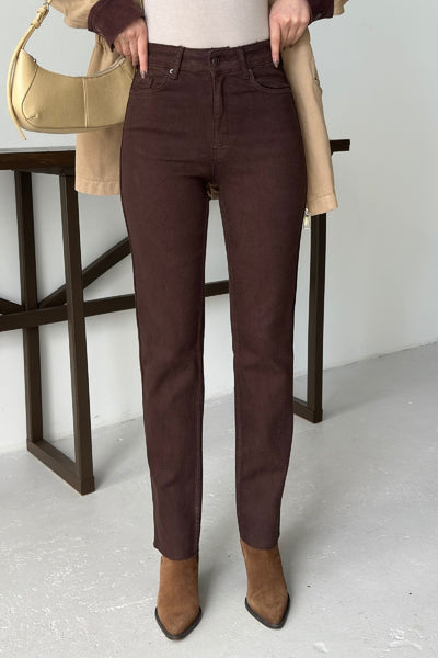 Pantalon Denim Mom Fit cu Detaliu Banda 7111