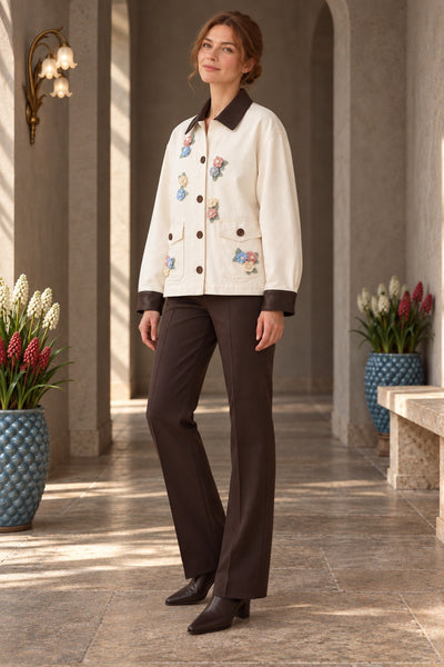 Floral Taşlı Deri Garnili Ceket 6305