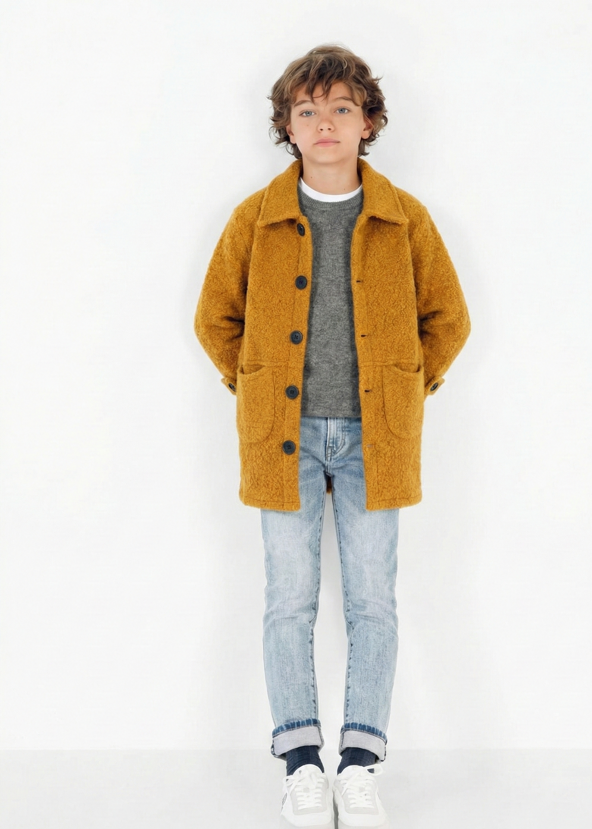 Kız ve Erkek Çocuk Kaşe Mont | Cepli ve Düğmeli | 9–15 Yaş | RG Brand | RG3319 - KIRMIZI