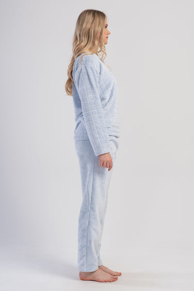 SET PIJAMA DE DAMĂ J.ULTRASOFT CU MÂNECĂ LUNGĂ, GÂT ÎN V, CU BUZUNARE - ALBASTRU