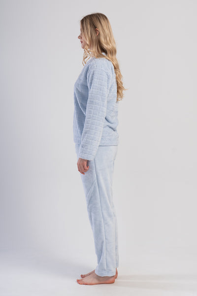 SET PIJAMA DE DAMĂ J.ULTRASOFT CU MÂNECĂ LUNGĂ, GÂT ÎN V, CU BUZUNARE - ALBASTRU