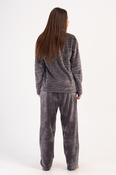 KADIN J.ULTRASOFT V YAKA UZUN KOL CEPLI PIJAMA TAKIM - GRI