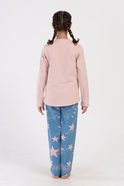 KIZ COCUK 2IPLIK O YAKA UZUN KOL ETEGI OVAL PIJAMA TAKIM(9-10/15-16) - BABY PINK