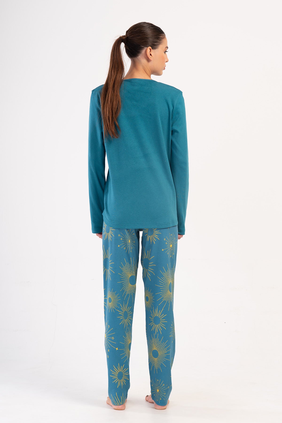 Pijama damă INTERLOK XXL, guler rotund, mânecă lungă, tiv oval - PETROL